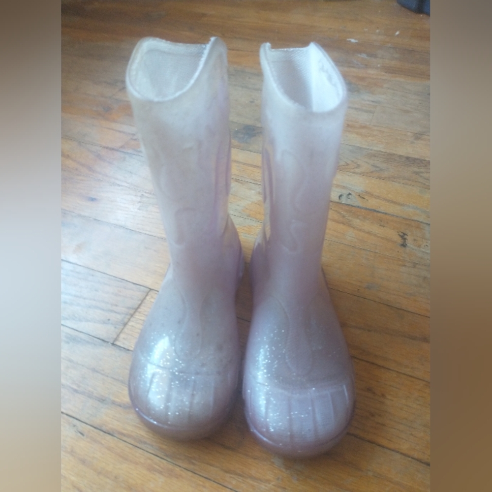 Skesper Sparkly Pink Rain Boots Youth 26 ( 9.5 ) Rubber Pull On Mid Calf
